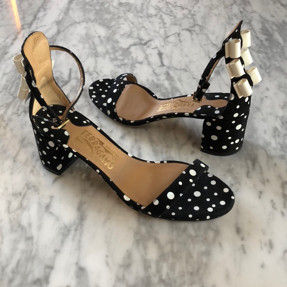 Ferragamo Connie Block Heel in Polka Dot